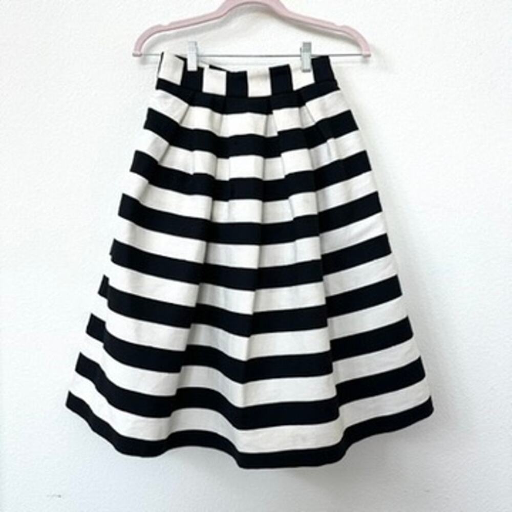 ASOS Blue White Striped A-Line Midi Skirt UK 8 US 4 Cotton Nylon Preppy Classic
